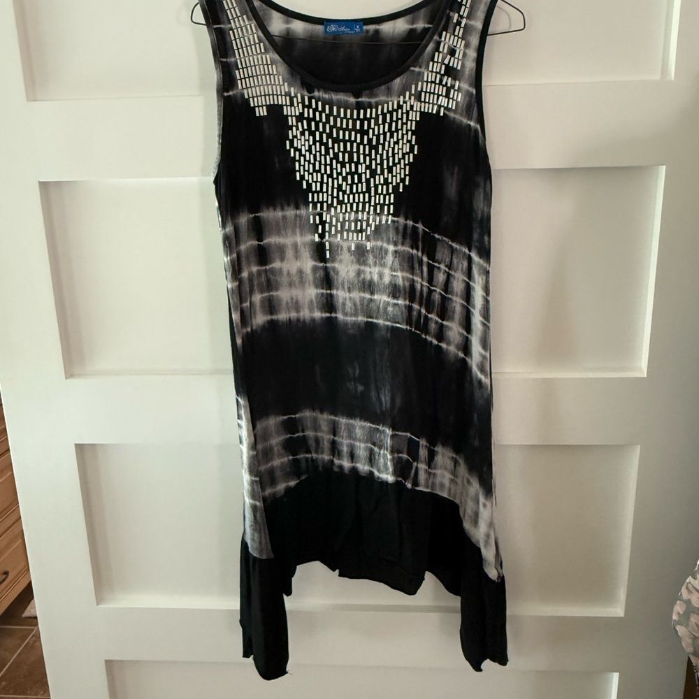 Aster by Firmiana black tie dyed silver studded asymmetrical dress coverup